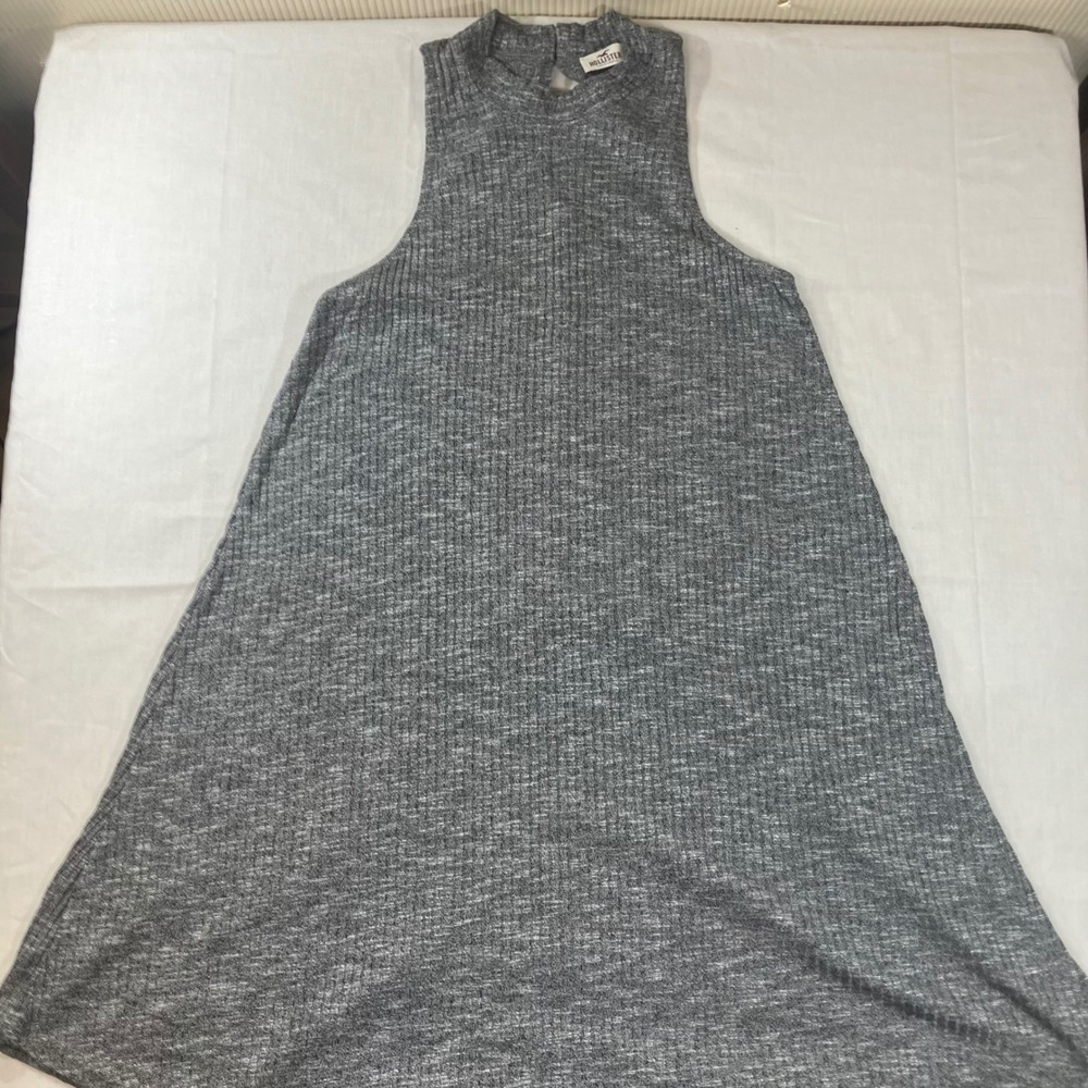 Hollister Gray Marled Ribbed High Neck Sleeveless A-Line Mini Dress Medium